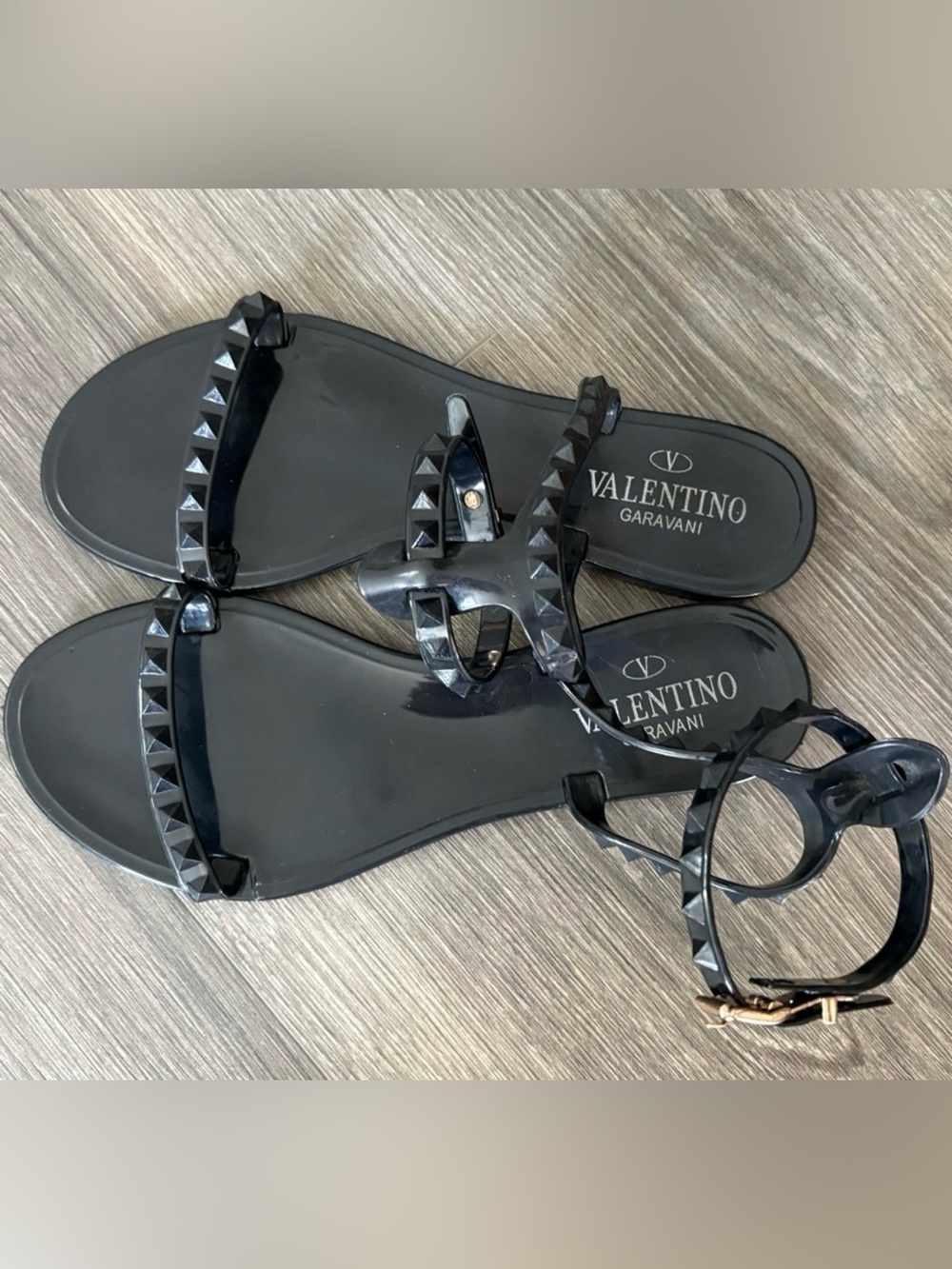 Valentino Garavani Black Rockstud Jelly Ankle-Strap Sandals